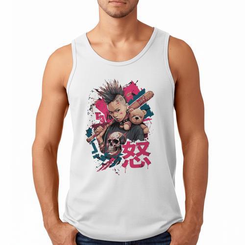 Punk Girl With Anger Kanji And Baseball Bat Men Tank Top - Sportilla