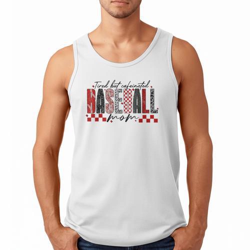 Retro Checkered Tired But Caffeinated Baseball Mom Leopard Men Tank Top - Sportilla