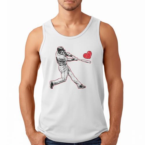 Valentines Baseball Batter Heart Player Silhouette Premium Tri-Blend Men Tank Top - Sportilla