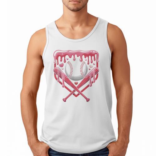 Valentines Baseball Boys Ice Cream Drip Heart Youth Kids Men Tank Top - Sportilla