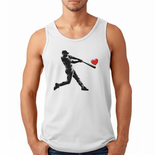 Valentines Day Baseball Batter Silhouette Heart Men Boys Kid Men Tank Top - Sportilla