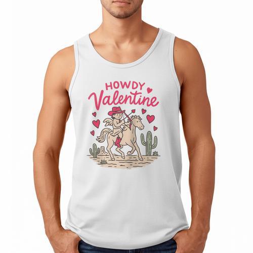 Valentine’s Day Western Life Cowboys Cupid Howdy Valentine Raglan Baseball Tee Men Tank Top - Sportilla