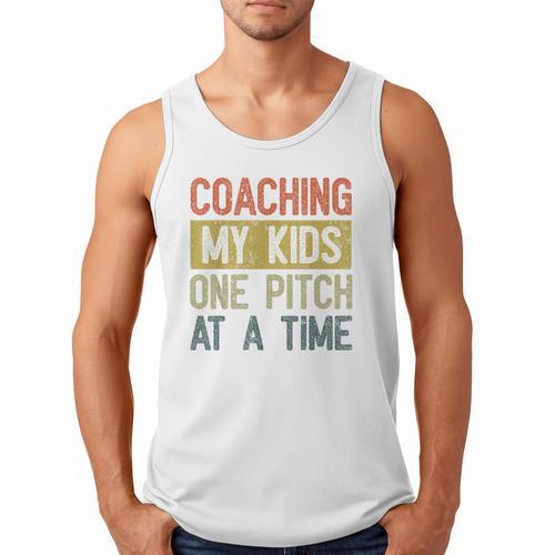 Vintage Baseball Dad Coaching My Kids One Pitch At A Time Men Tank Top - Sportilla