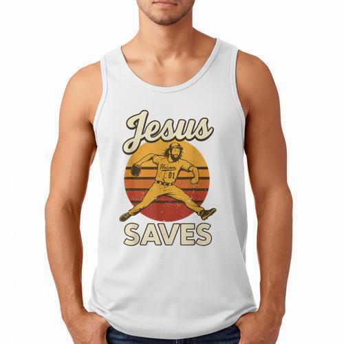 Youth Boy Baseball Jesus Saves Christian Baseball Religious Men Tank Top - Sportilla