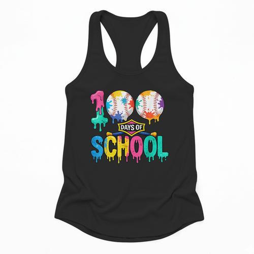 100 Days Of School Baseball Boys Kids Colorful 100th Day Flowy Tank - Sportilla