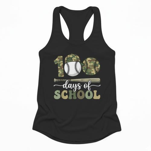 100 Days Of School Baseball Camo Art For Boys Kids Students Flowy Tank - Sportilla