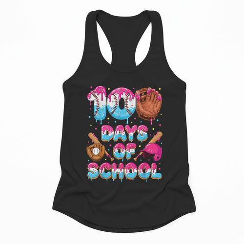 100 Days Of School Baseball Donut Dripping Teacher Boys Kids Flowy Tank - Sportilla