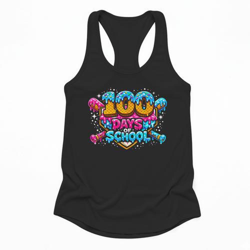 100 Days Of School Baseball Drip Ice Cream Costume Teachers Flowy Tank - Sportilla