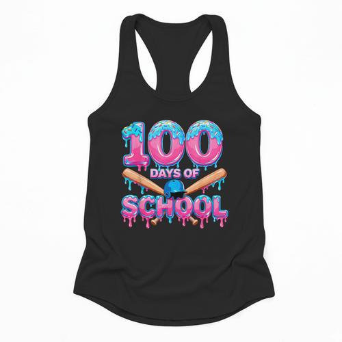100 Days Of School Baseball Dripping Ice Cream 100th Day Flowy Tank - Sportilla