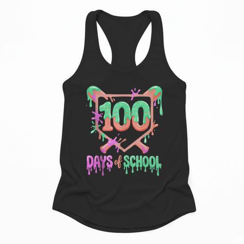 100 Days Of School Baseball Ice Cream Drip 100th Day Player Flowy Tank - Sportilla