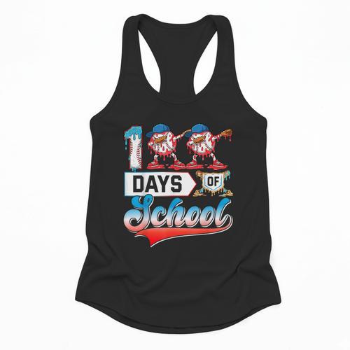 100 Days Of School Boys Baseball Drip 100th Day Dabbing Ball Flowy Tank - Sportilla