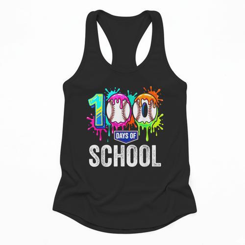 100 Days Of School Dripping Baseball Boys Kids Teacher Flowy Tank - Sportilla