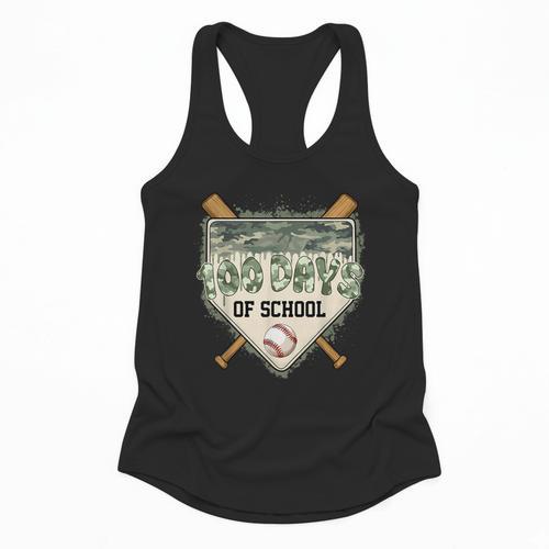 100 Days Of School Home Plate Camo Baseball Dripping Boys Flowy Tank - Sportilla