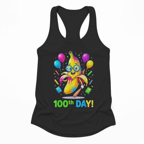 100th Day Of School Banana Baseball Drip For Kids Youth Girl Flowy Tank - Sportilla