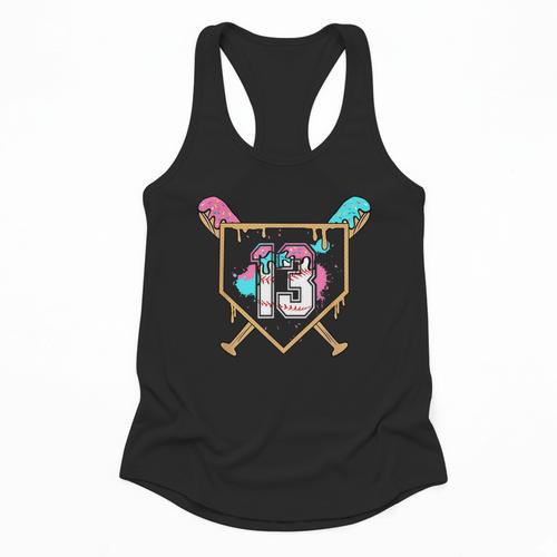 13th Birthday Baseball Bat Ice-Cream Drip 13yrs Old Boy Kid Flowy Tank - Sportilla