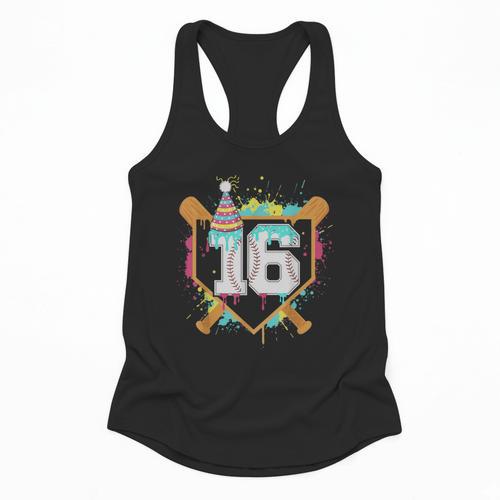 16th Birthday Baseball Drip Number 16 Year Old Birthday Boy Flowy Tank - Sportilla