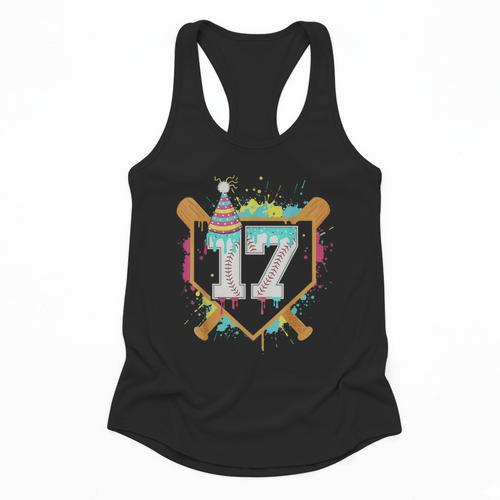 17th Birthday Baseball Drip Number 17 Year Old Birthday Boy Flowy Tank - Sportilla