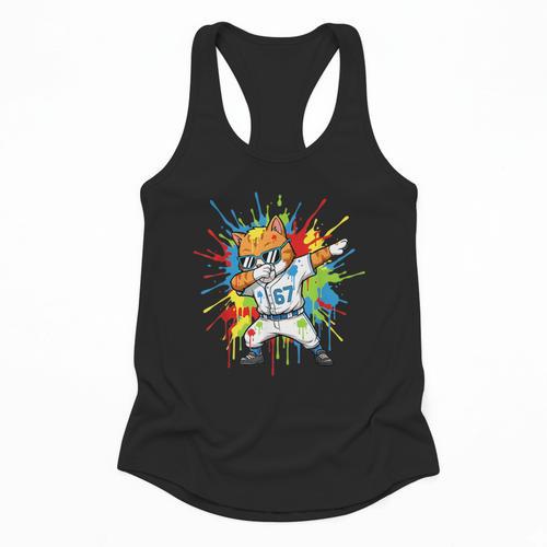 67 Baseball Dabbing Cat 6 7 Dripping Ice Cream Meme Flowy Tank - Sportilla
