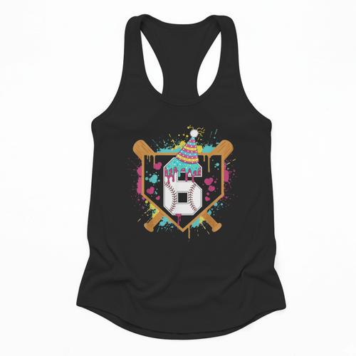 6th Birthday Baseball Drip Number 6 Year Old Birthday Boy Flowy Tank - Sportilla