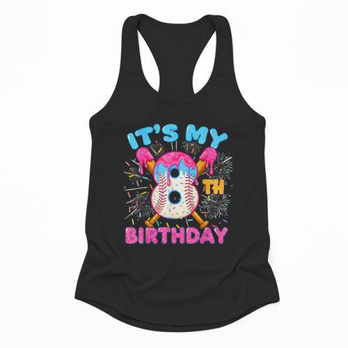 8th Birthday Baseball 8 Year Old Ice Cream Drip Boy Baseball Flowy Tank - Sportilla
