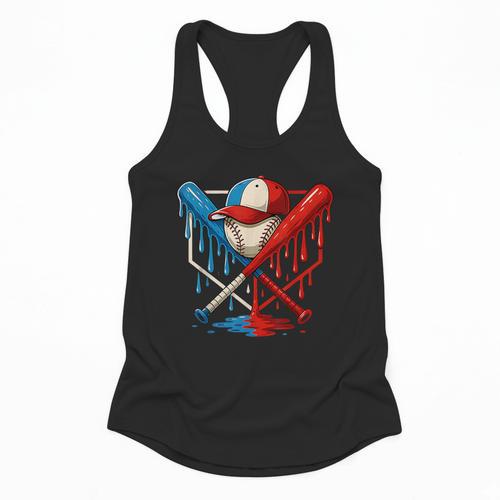 American Baseball Drip Graffiti Ball And Bat Flowy Tank - Sportilla