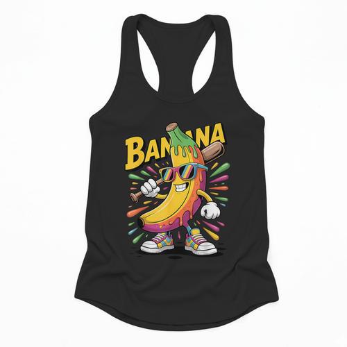 Banana Baseball Cartoon Cool Sports Kids Teens Flowy Tank - Sportilla
