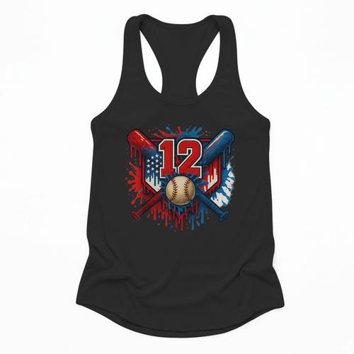 Baseball 12 Year Old Splash Drip 12th Birthday Boy Number 12 Flowy Tank - Sportilla