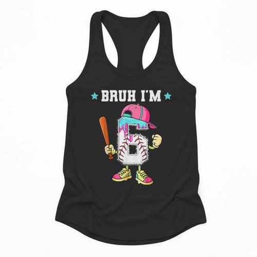 Baseball 6th Birthday Boy Ice Cream Drip Bruh I'm 6 Year Old Flowy Tank - Sportilla