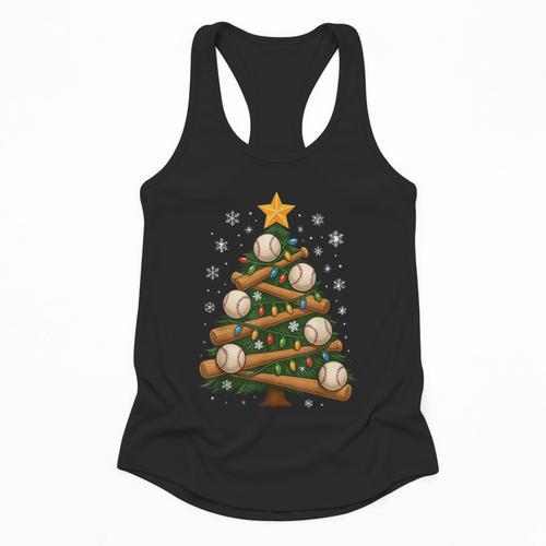 Baseball Bat Christmas Tree Lights Holiday Xmas Flowy Tank - Sportilla