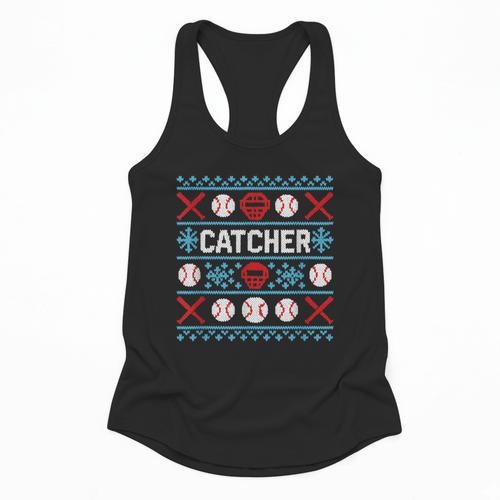 Baseball Catcher Ugly Christmas Sweater Pattern Sports Xmas Flowy Tank - Sportilla