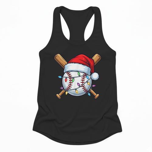 Baseball Christmas Lights Santa Christmas Baseball Player Flowy Tank - Sportilla