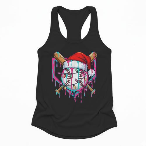 Baseball Christmas Santa Hat Baseball Christmas Drip Flowy Tank - Sportilla