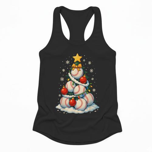 Baseball Christmas Tree Lights Santa Sport Player Lover Xmas Flowy Tank - Sportilla