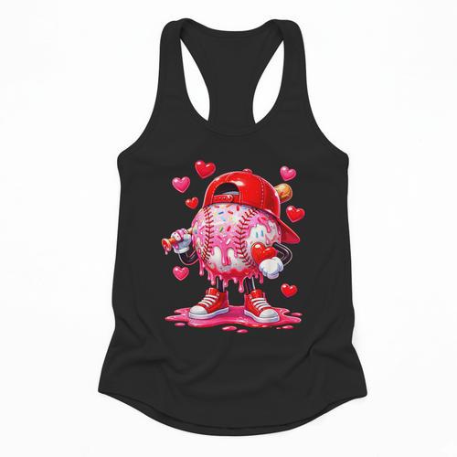 Baseball Drip Valentine Sports Vday Ice Cream Drip Heart Flowy Tank - Sportilla