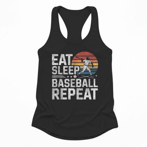 Baseball Fan Vintage Retro Eat Sleep Baseball Repeat Flowy Tank - Sportilla