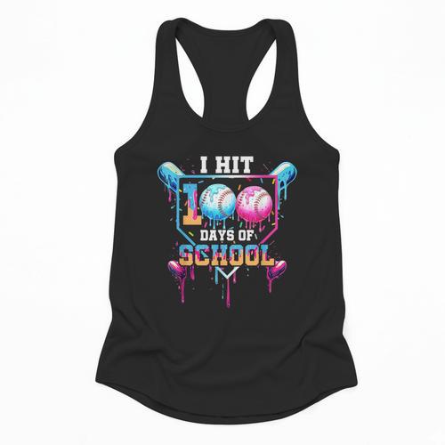 Baseball Ice Cream Drip I Hit 100 Days Of School Boys Kids Flowy Tank - Sportilla