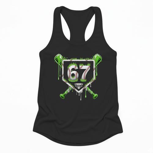 Baseball Ice Cream Drip Number 67 Player 67th Birthday Kids Flowy Tank - Sportilla