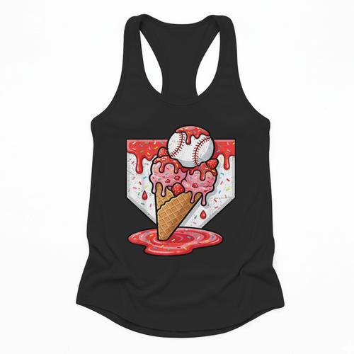 Baseball Ice Cream Drip Baseball Strawberry For Youth Red Flowy Tank - Sportilla