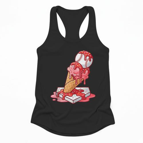 Baseball Ice Cream Drip Youth Strawberry Baseball Red Flowy Tank - Sportilla