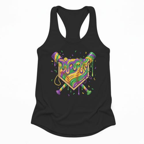 Baseball Mardi Gras Home Plate Ice Cream Drip Carnival Mask Flowy Tank - Sportilla