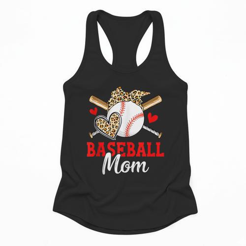 Baseball Mom Leopard Heart Mother's Day Girls Flowy Tank - Sportilla