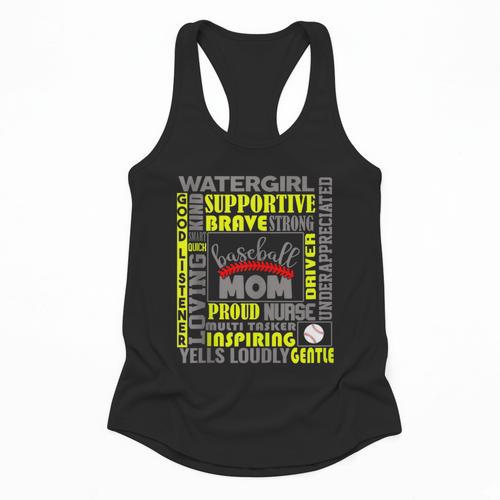 Baseball Mom Traits For Great Mothers Grey And Yellow Flowy Tank - Sportilla