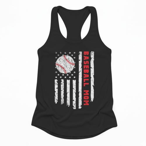Baseball MOM USA American Flag Patriotic Mama Mother's Day For Women Kids Men Flowy Tank - Sportilla