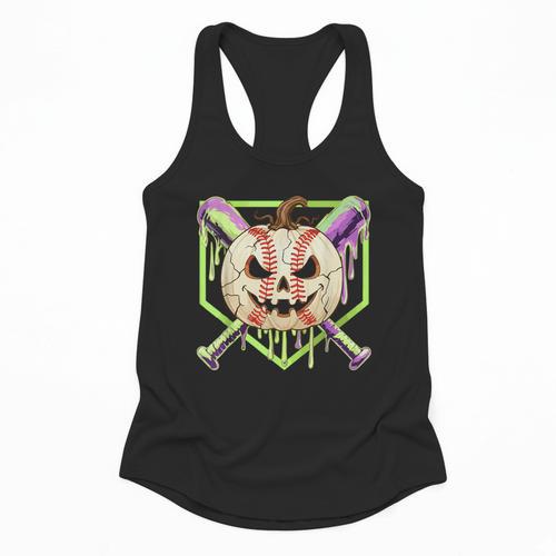 Baseball Pumpkin Halloween Baseball Drip Spooky Halloween Flowy Tank - Sportilla