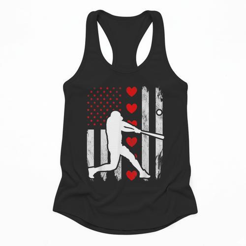 Baseball Silhouette Heart USA Flag Hearts American Boys Kids Flowy Tank - Sportilla