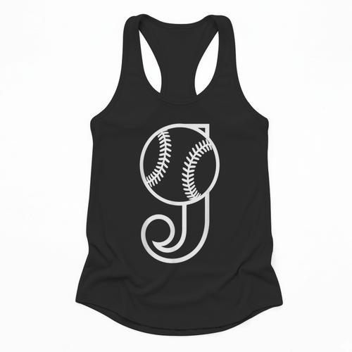 Baseball Sport Player Monogram Cool Initial Letter J Flowy Tank - Sportilla