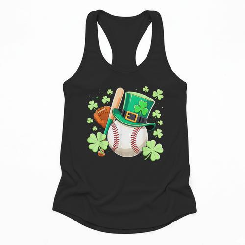 Baseball St Patricks Day Lucky Baseball Player Shamrock Flowy Tank - Sportilla
