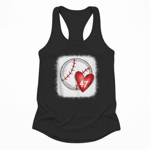 Bleached Custom Baseball Mom Number 47 Heart For Mom Flowy Tank - Sportilla