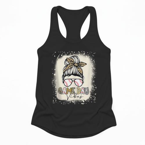 Bleached Messy Bun Game Day Vibes Baseball Mom Game Day Flowy Tank - Sportilla