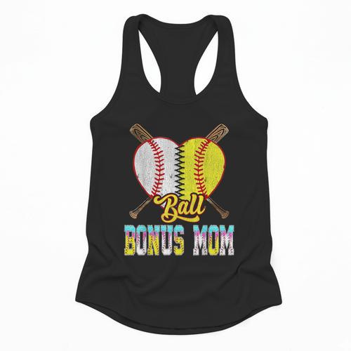Bonus Mom Of Both Half Baseball Softball Ice Cream Drip Flowy Tank - Sportilla